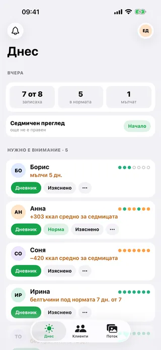 Kalorika Coach — Списъкът с клиенти се чете за минута